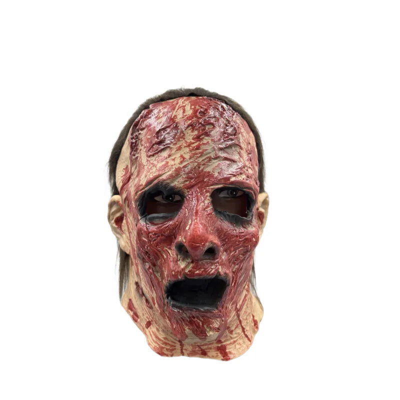 Bloedige slagersmasker van latex met horrortrauma en uitlopende bloeddetails voor volwassenen, Halloween 2026