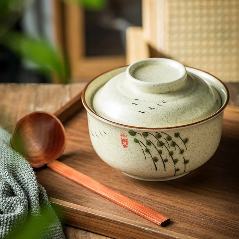 Omedelbar Ramen Skål Med Lock Porslin Stor Kapacitet