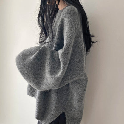 Oversized Cozy Women's Pullover - O Neck, Knit, Office Wear