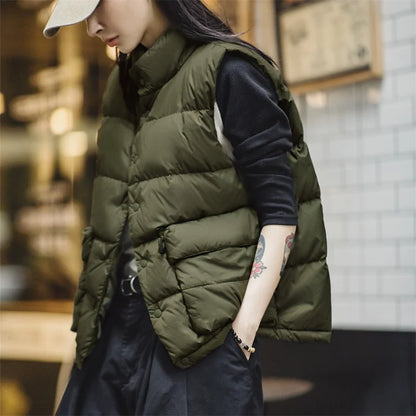 Lightweight Women's Down Vest - Boxy Quilted, Nylon Winter