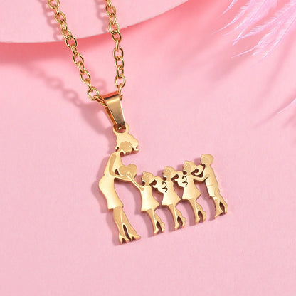 Collana con pendente in acciaio inossidabile argento madre e bambini – Regalo di festa della mamma gioielli in acciaio inossidabile per la famiglia