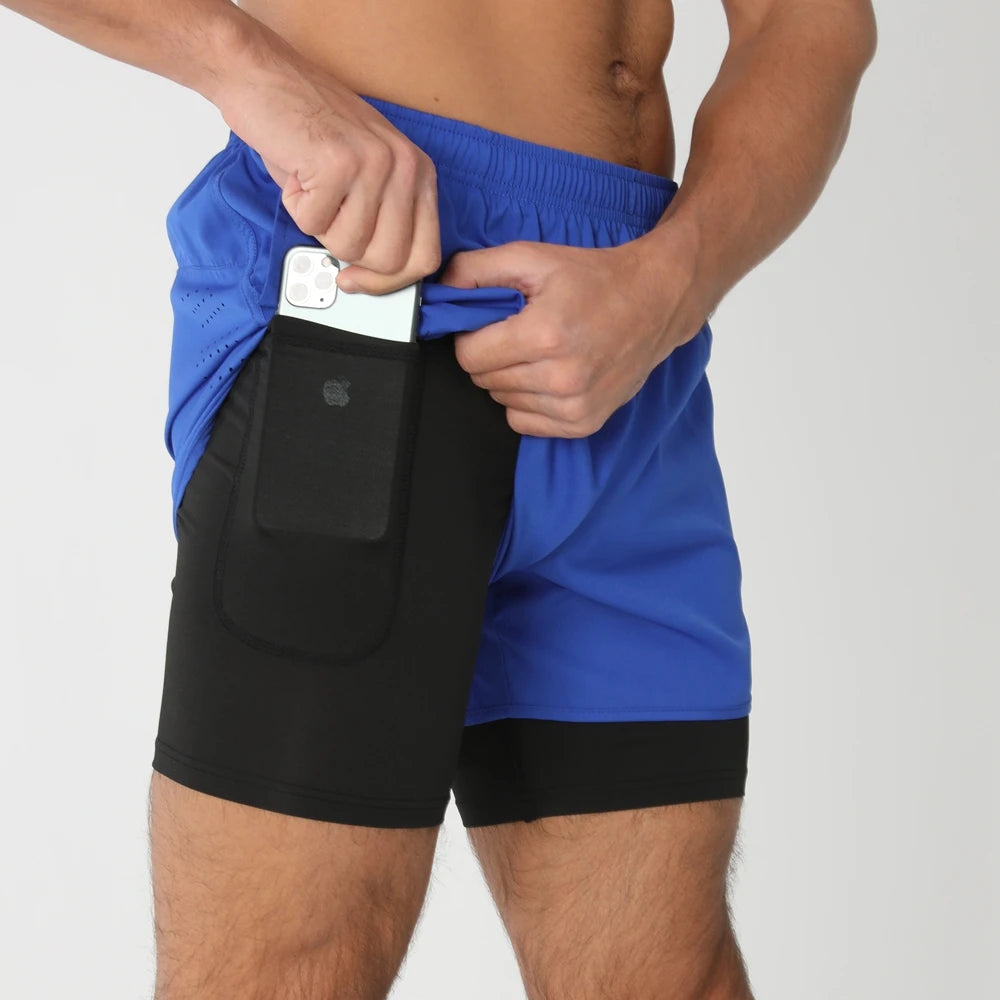 Quick-dry men's 2-in-1 running shorts - lightweight lined, polyester, for gym and summer training