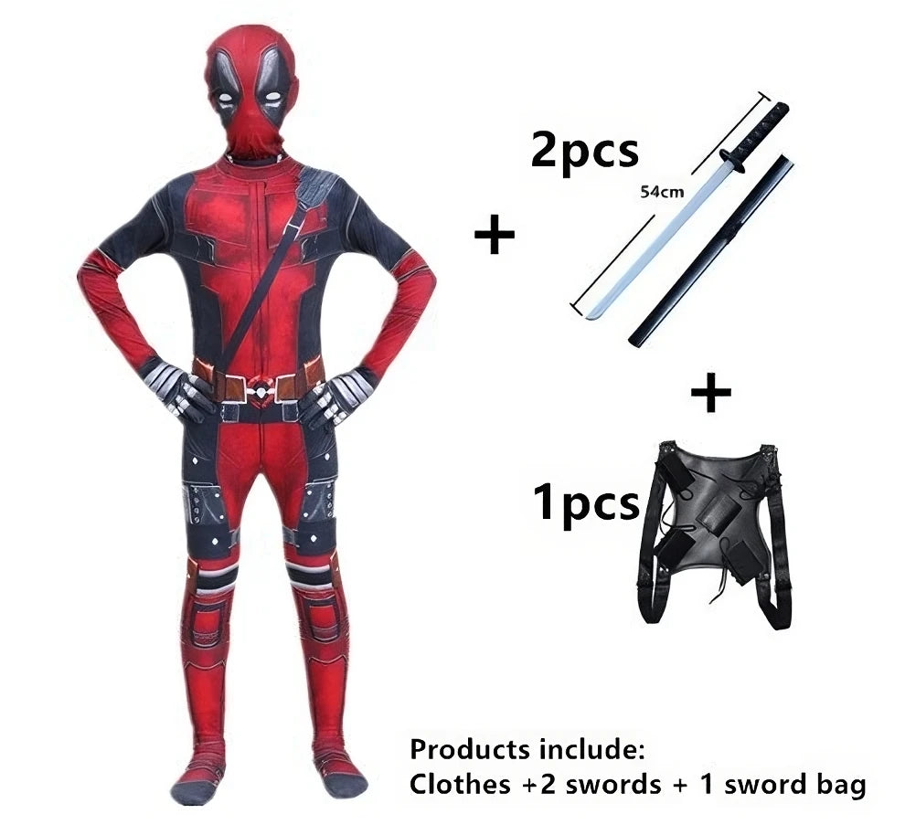 Deadpool-superhelte-cosplay-jumpsuit til børn med maske, komplet sæt til halloween og fødselsdagsgave 2026