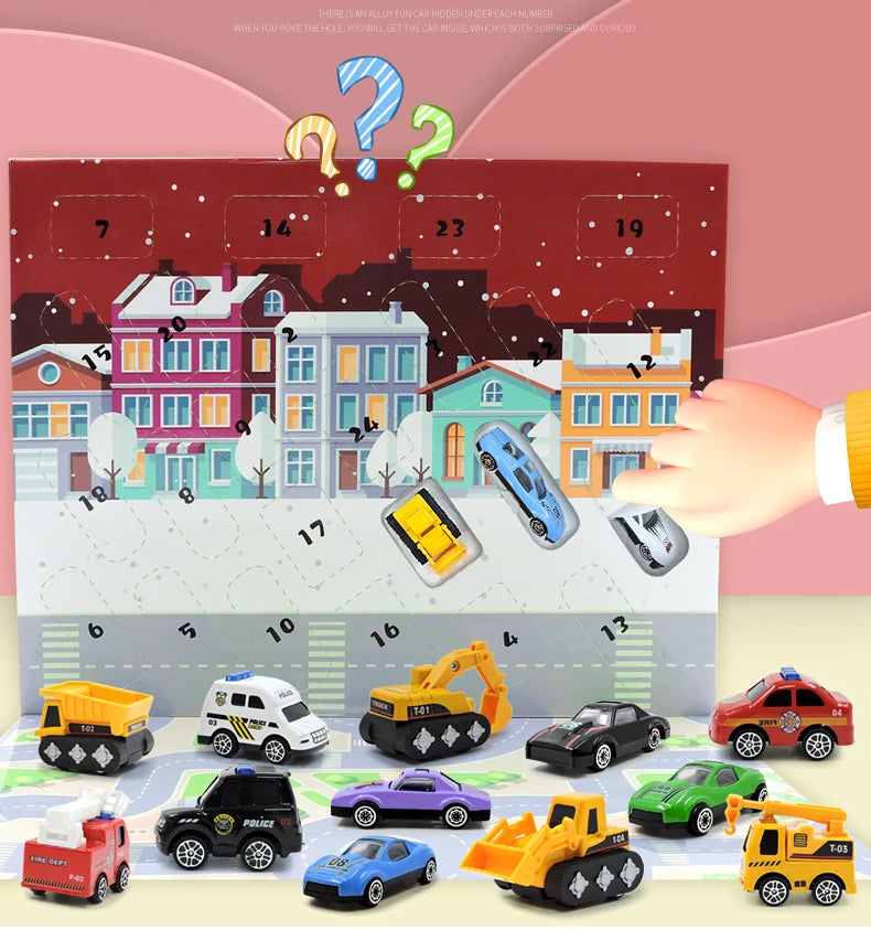 Calendario dell'Avvento Scatola di Giocattoli Auto Regalo di Natale per Bambini 24 Giorni