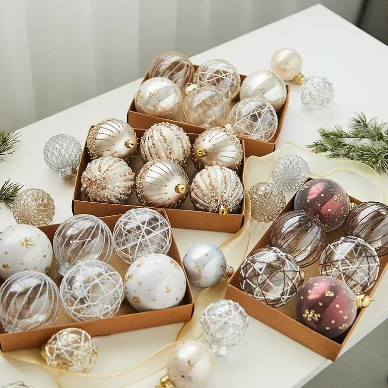 Set of 6 Colorful Christmas Tree Ball Ornaments - 6/8cm Holiday Decorative Spheres for Festive Parties and Gift Giving 2024