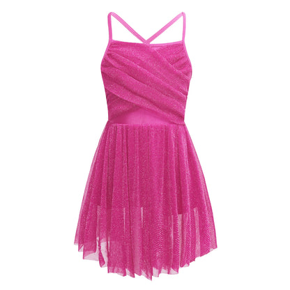 Lightweight Girls' Dance Dress - Flowy, Glittery Mesh, Ballet & Gymnastics Costume