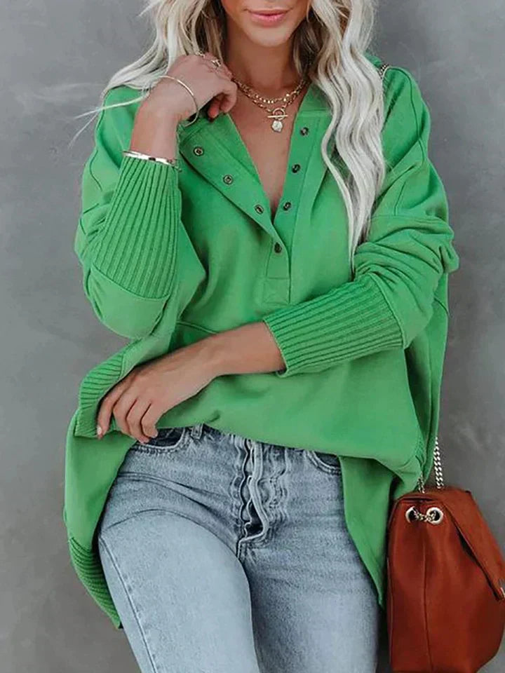 Oversized dameshoodie - halve knoopsluiting, katoen, casual kleding
