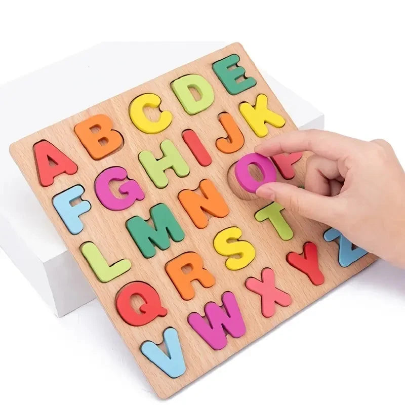 Colorful Wooden Alphabet Number Puzzle for Kids Educational Game