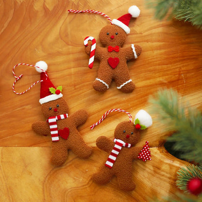 Gingerbread Man Hanging Ornaments - 3PC Christmas Tree Decor, New Year 2024 Gifts for Kids, Festive Garden Party Accents