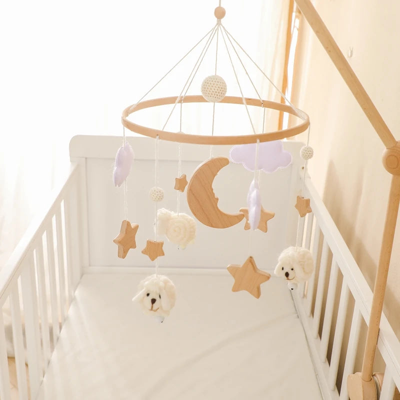 Wooden Felt Animal Crib Mobile With Soothing Calming Music