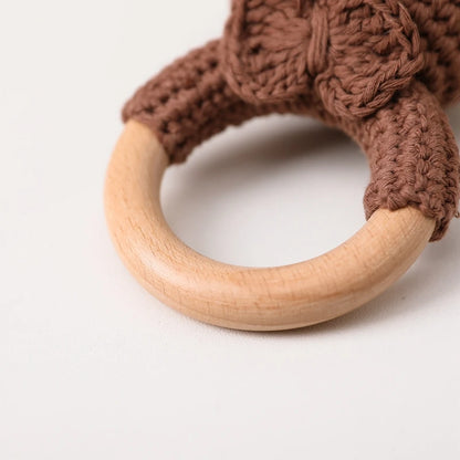 Crochet Bear Teether Rattle Ring Newborn Sensory Toys