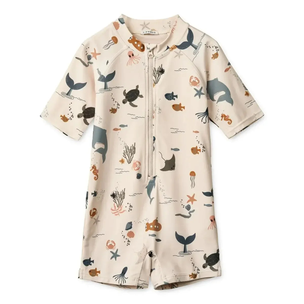 Quick-dry Kids’ Swimwear Set – Rash Guard & Hat, Nylon, Cartoon Seagull Star Print, Beach Holidays