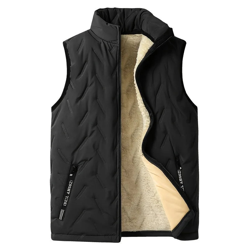 Warm Men's Sleeveless Puffer Vest - Quilted Fleece Lined