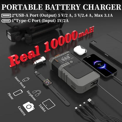 Avviatore di emergenza per auto con pompa d'aria 3000A picco gonfiatore digitale per pneumatici 150 PSI power bank portatile scadenza 2025