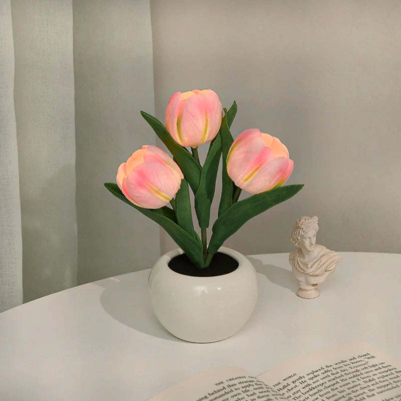 LED natlys tulipan bordlampe romantisk stemningsblomst lys efterår 2025 hjemmedekoration gave