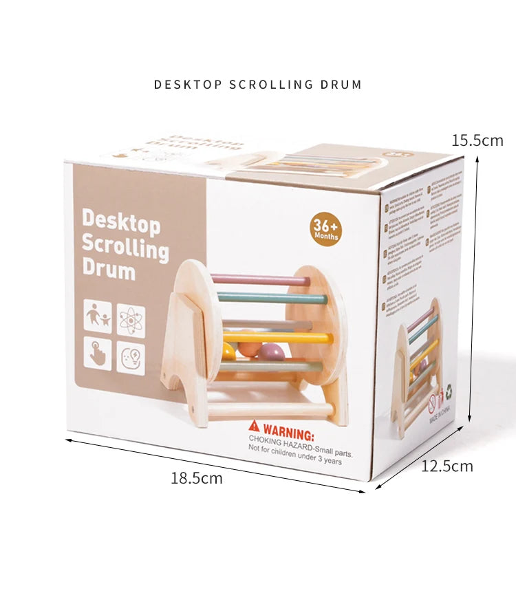 Montessori Wooden Busy Drum Newborn Sensory Toys Learning