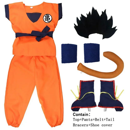 Son Goku Dragon Ball Z-animecosplaykostuumset met staart, polsband en pruik voor volwassenen en kinderen, Halloween 2026