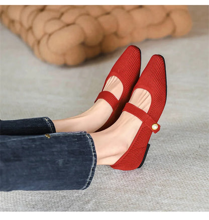 Stretchy Women Mary Jane Flats - Ribbed Knit For Spring