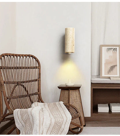 Japandi Yellow Marble LED Wall Sconce Wabi Sabi Bedside Light