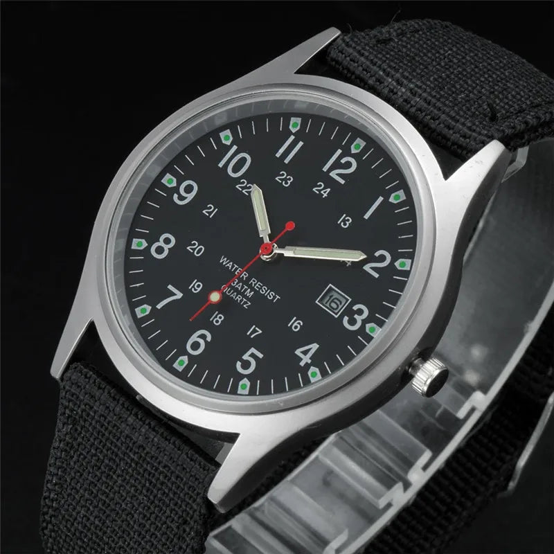Quartz Field Watch Nylon Strap Military Style Date Luminous