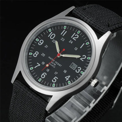 Quartz Field Watch Nylon Strap Military Style Date Luminous