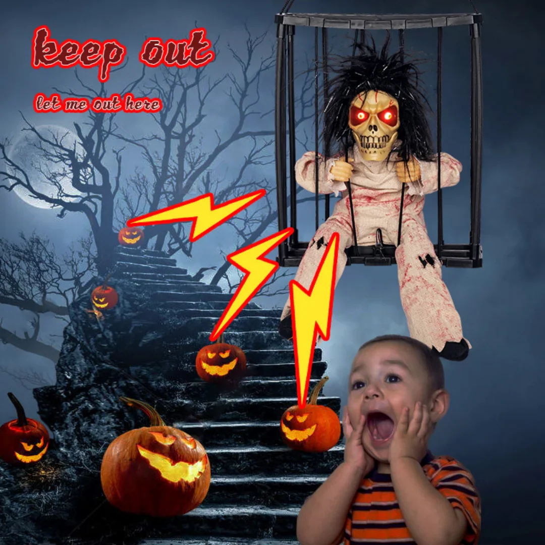 Halloween kraniedekoration hængbar fangebur rekvisit efterår 2025 uhyggelig indendørs hængende dekoration klar til ophængning