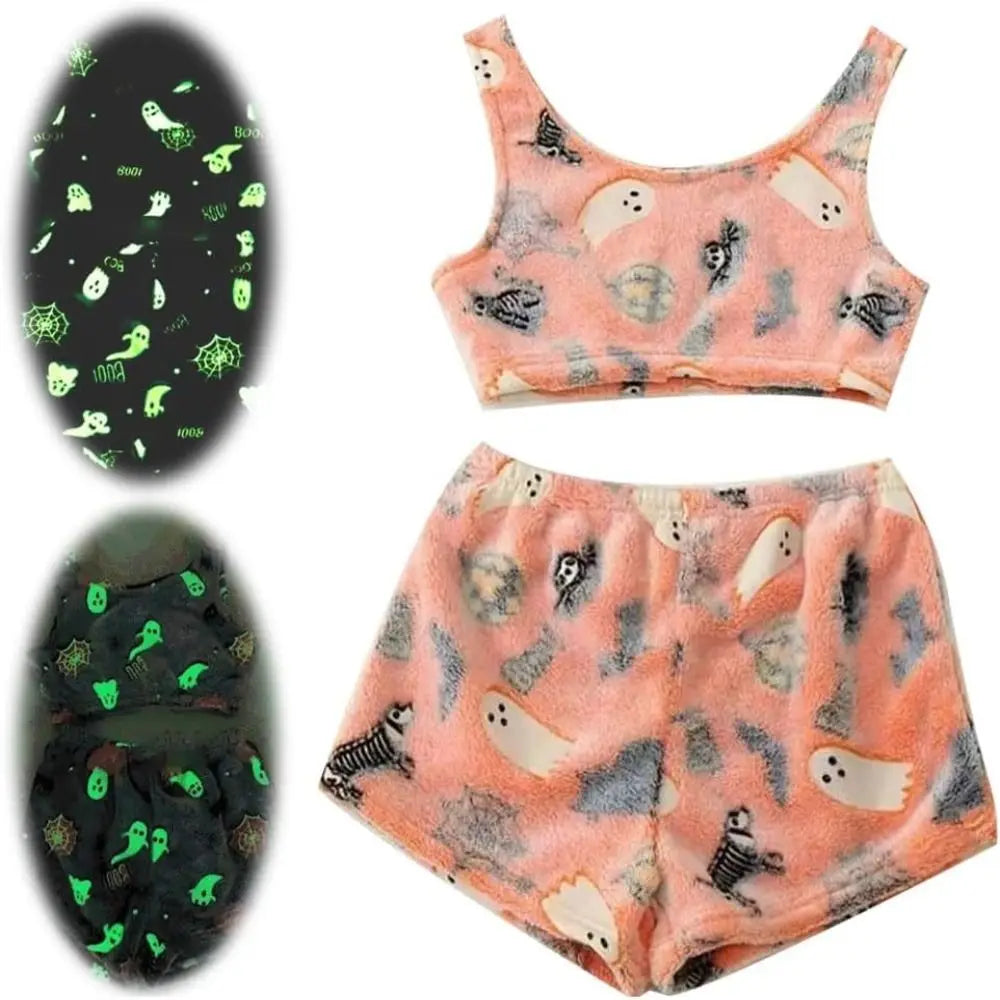 Soft Womens Pajama Set - Sleeveless Crop, Velvet Homewear