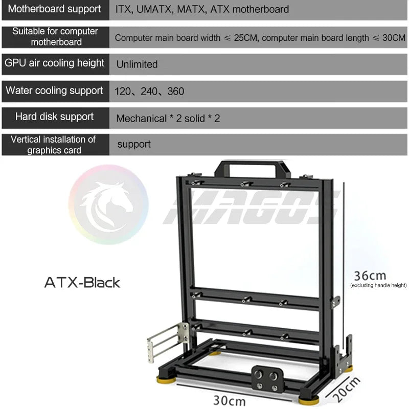 Boîtier PC Open Frame Modulaire ATX MATX ITX Aluminium Rack