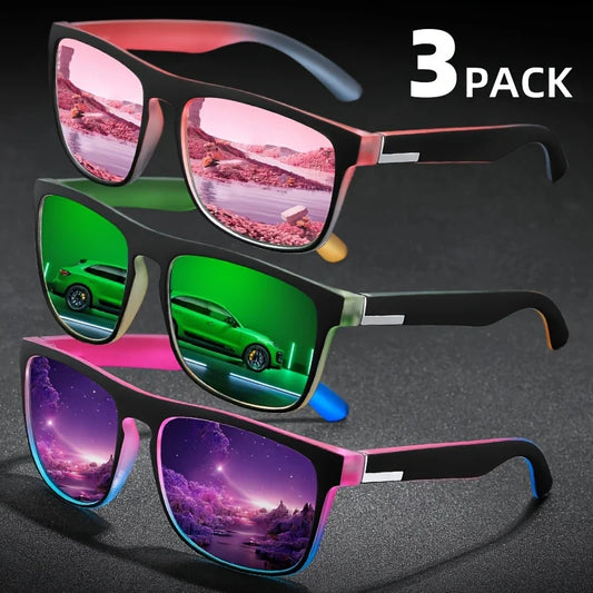 Occhiali da sole polarizzati confezione da tre montature quadrate sfumate UV400 antiabbagliamento per viaggi estivi idea regalo