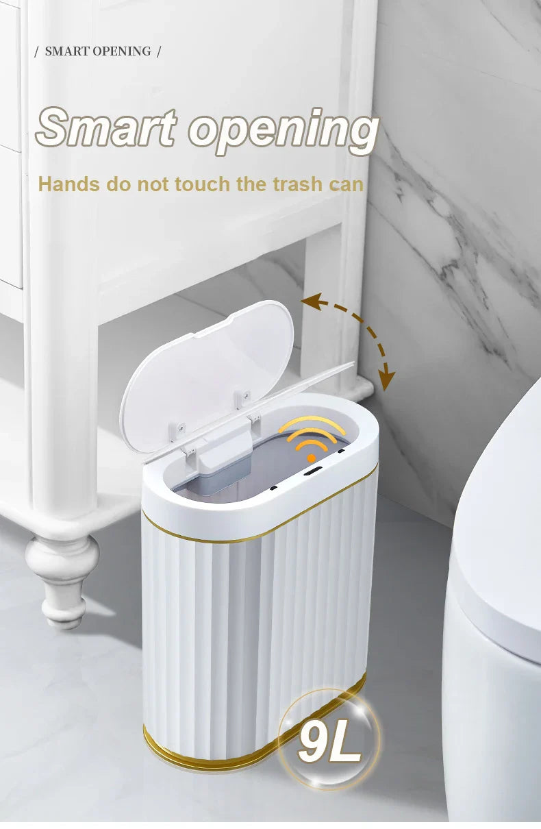 Automatic Sensor Trash Can Narrow Roman Stripe Bathroom Bin