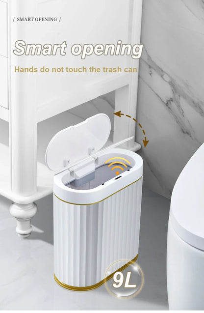 Automatic Sensor Trash Can Narrow Roman Stripe Bathroom Bin