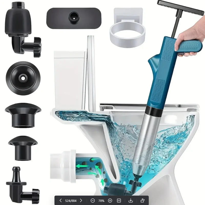 Toilet Plunger Kit Pneumatic Drain Unblocker With High Pressure Blaster Stainless Steel Tools Home DIY 2026
