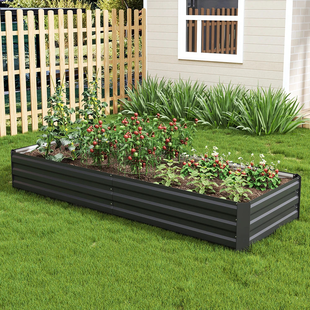 Charcoal Black Metal Raised Garden Bed, Durable Galvanized Steel Planter Box for Outdoor Use, 240x88x30 cm