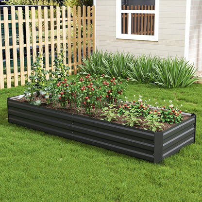 Charcoal Black Metal Raised Garden Bed, Durable Galvanized Steel Planter Box for Outdoor Use, 240x88x30 cm
