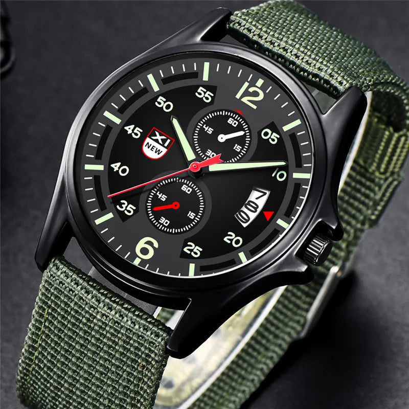 Nylon Band Military Quartz Watch With Date Display