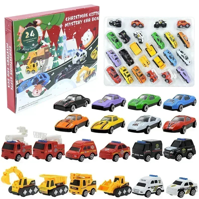 Calendario dell'Avvento Scatola di Giocattoli Auto Regalo di Natale per Bambini 24 Giorni