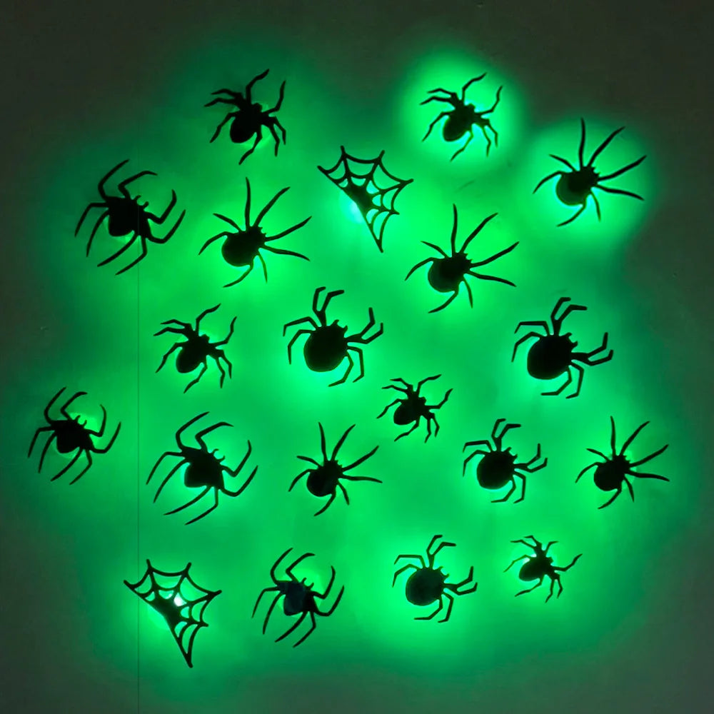 3D-paarse en groene LED-nachtlamp als Halloween-vleermuis en -spin, zelfklevende muurstickers voor huis en feestdecoratie 2026