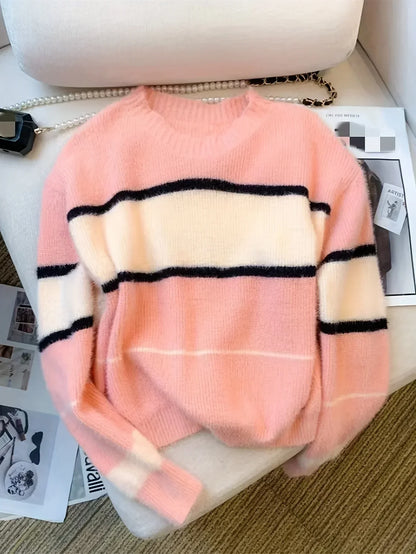 Soft Womens Crewneck Sweater - Boxy Brushed Knit Fall