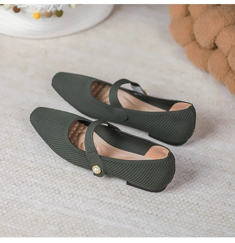 Stretchy Women Mary Jane Flats - Ribbed Knit For Spring