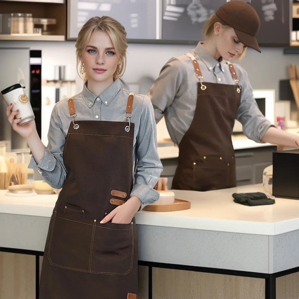Kitchen Apron Professional Bib Apron Restaurant Work Apron Fall 2025 Waterproof Pockets Durable