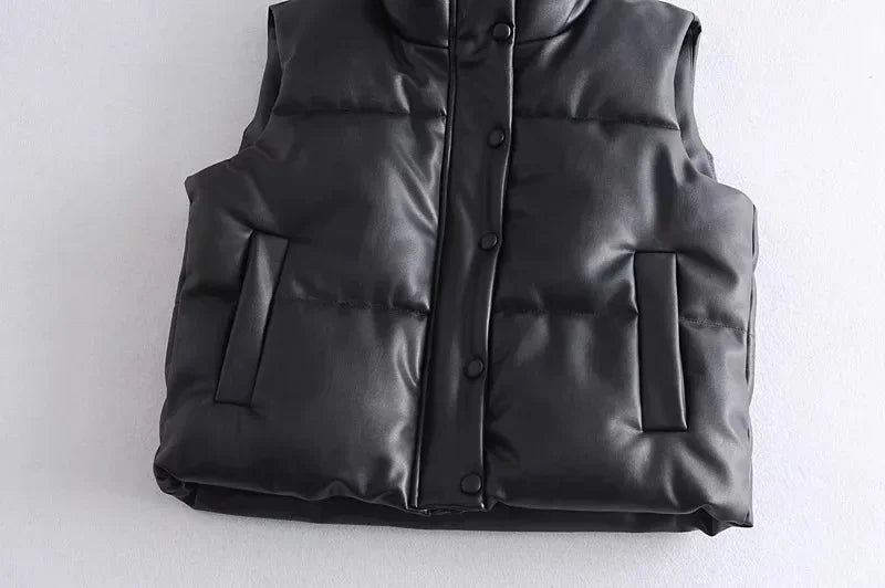 Warm Women’s PU Leather Vest - Padded Short, For Winter