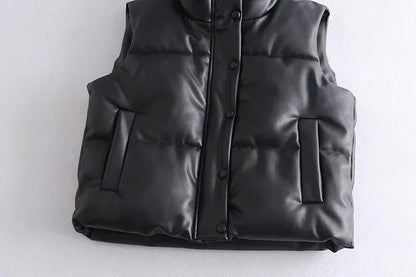 Warm Women’s PU Leather Vest - Padded Short, For Winter