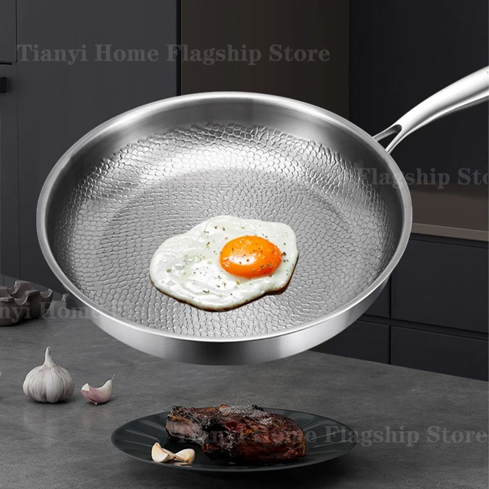 Titanium-Coated Stainless Steel Non-Stick Wok Pan – Gas and Induction Compatible Kitchen Cookware