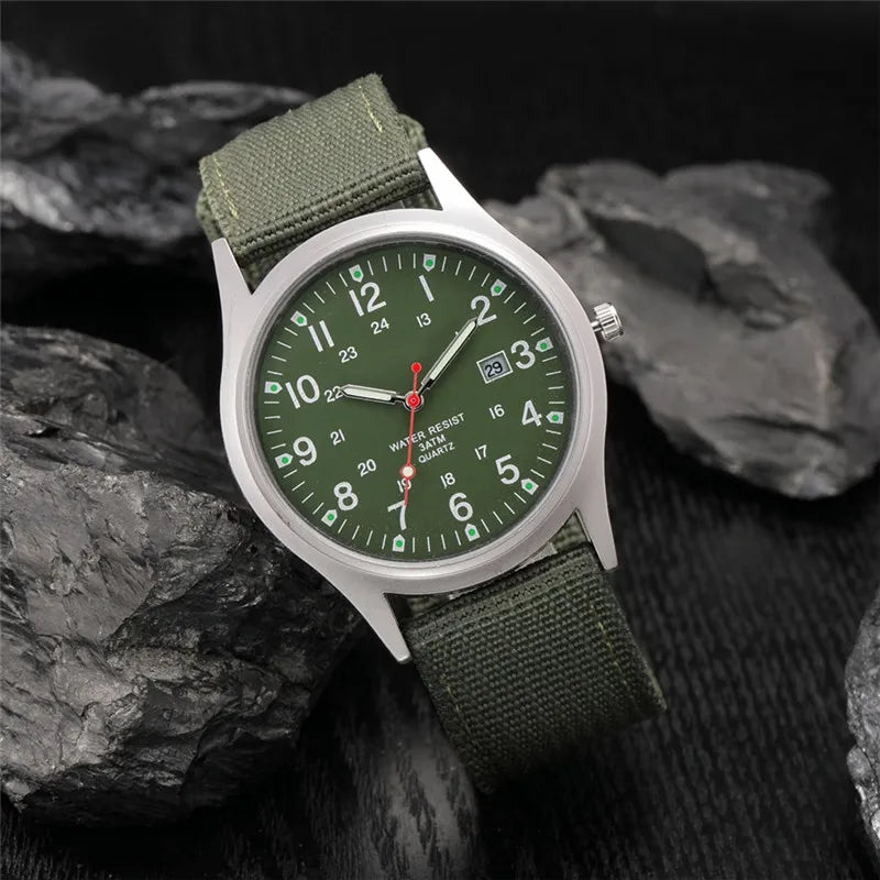 Quartz Field Watch Nylon Strap Military Style Date Luminous