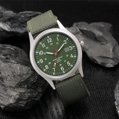 Quartz Field Watch Nylon Strap Military Style Date Luminous