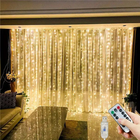 Rideau lumineux LED USB pour Noël – 8 modes, options blanc chaud et multicolore pour chambre à coucher, mariage, décoration de Noël et fêtes de fin d'année