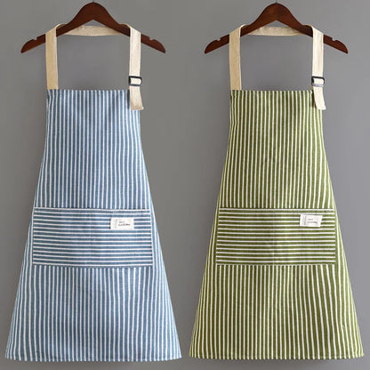Kitchen Apron Cotton Linen Japanese Striped Apron Fall 2025 Breathable Large Pocket Eco Friendly Cooking