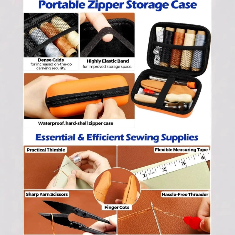 Leather Sewing Kit Orange All-in-One Leather Stitching Tools Set Fall 2026 Upholstery Repair DIY Project