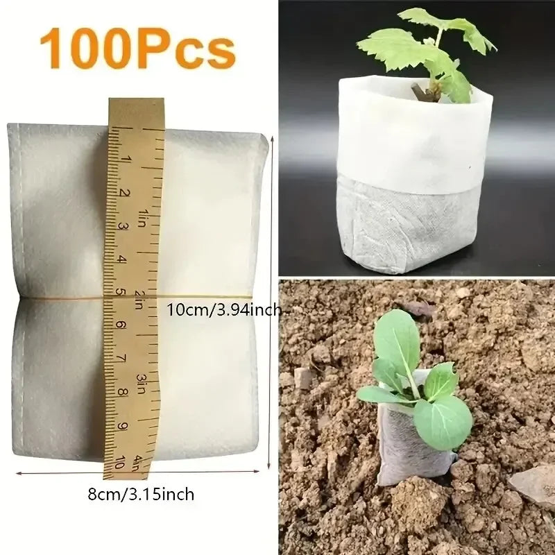 Biodegradable Non-Woven Seed Nursery Bags - 100pcs Eco-Friendly Grow Pots for Home Garden