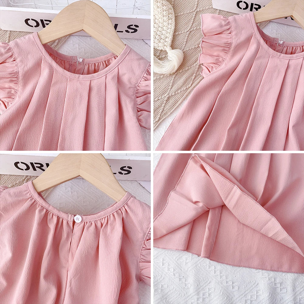 Soft girls' dress - princess, pleated, round-necked, polyester, summer party wear